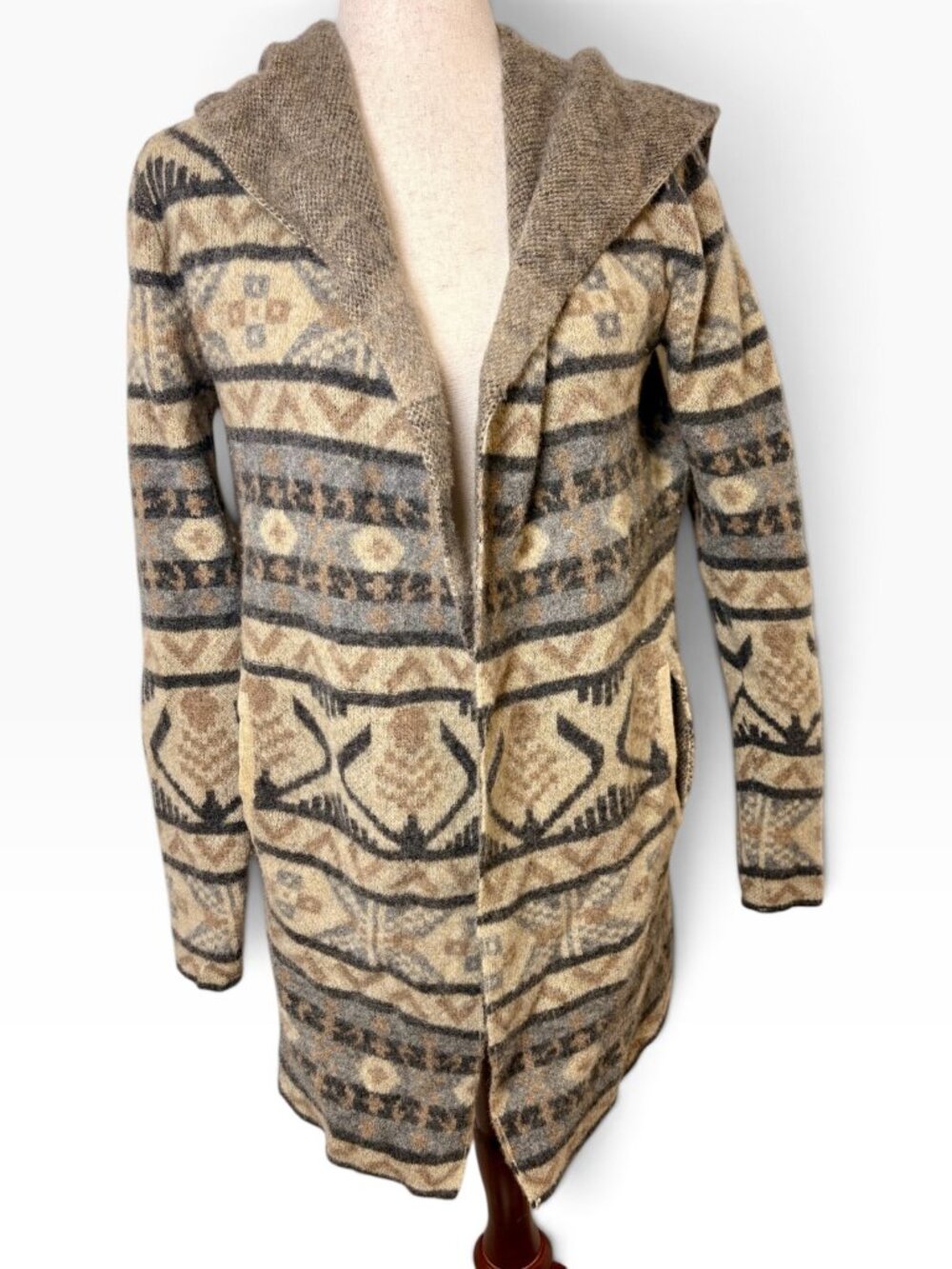 Toad&Co Tan Brown Merino Merritt Lambswool Hoodie Cardigan Size Medium